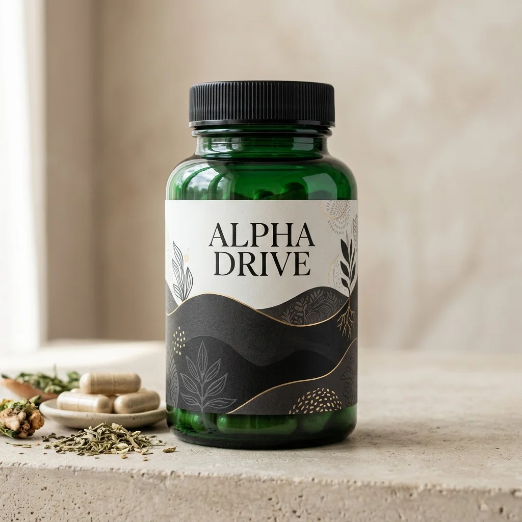 Alpha Drive vit burk med hexagonal etikett - kosttillskott för mäns välbefinnande